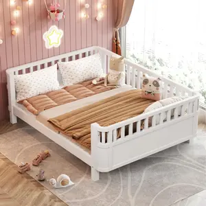 Twin/Full Size Kids Bed with Rails, Wooden Low Montessori Bed Frame with Slats Support, Modern Daybed with Detachable Side Rails & Multiple Colors for Boys Girls Bedroom Living Room