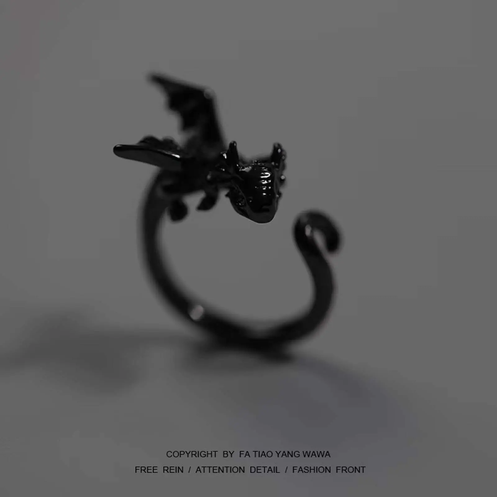 Unisex Black Band Ring Finger Jewelry - Statement Flying Dragon Design with Artificial Gemstone, Cool Mythical Creature Gift for Adults
