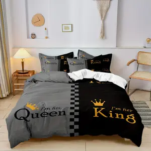3-Piece Bedding Set, Fashion & Crown Design Print, Soft Comfortable Breathable Sheets, Breathable Duvet Set, Suitable for Bedroom Guest Room Hotel, Crown Pattern