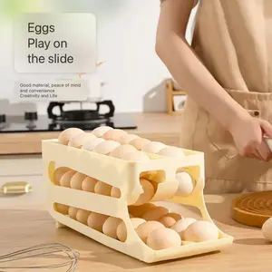 Rolling Egg Box Refrigerator Egg Storage Rack, Three-Tier Dual-Row Automatic Drop Kitchen Egg Holder, Space-Saving Organizer