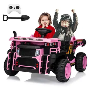 GARVEE 2 Seater 24V Ride On Dump Truck with Remote Control, Electric Dump Bed, Extra Shovel, 2WD/4WD Construction Vehicle Featuring Bluetooth, LED Lights, Shock Absorption, in Pink Color