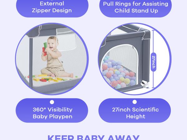 Baby Playpen, Indoor&Outdoor Playard, Play Pens for Kid Activity Center, Sturdy Safety Baby Fence with Breathable Mesh for Toddler playpen
