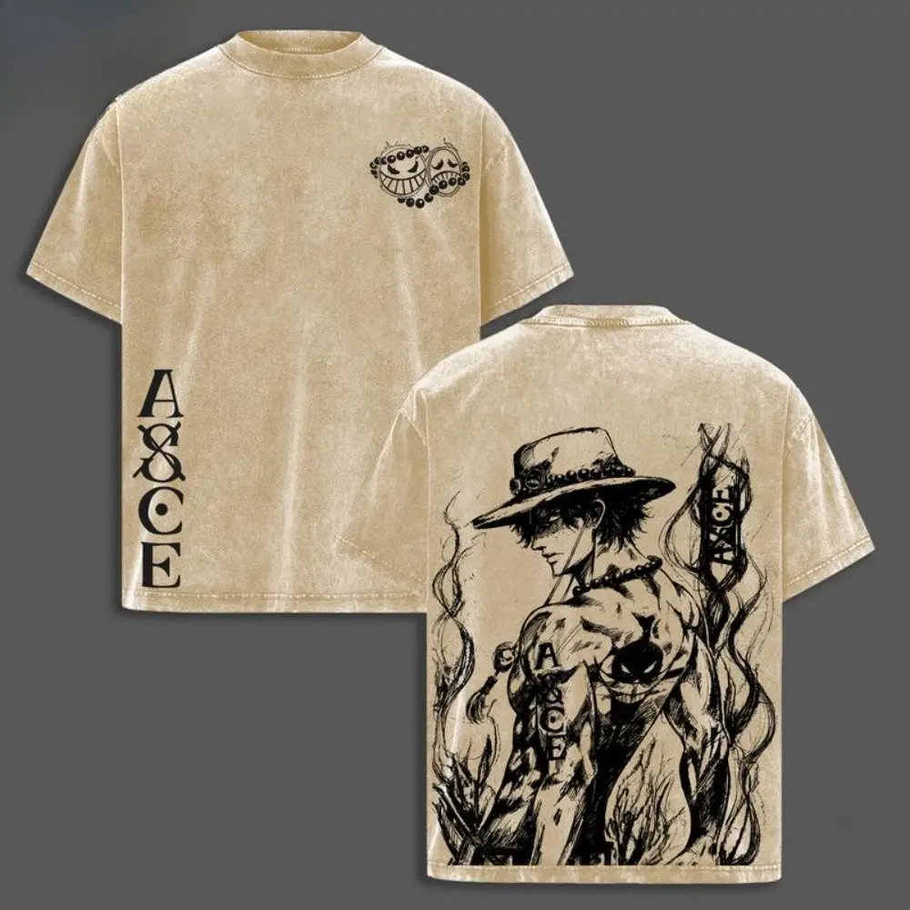Portgas D. Ace Shirt – One Piece Washed Oversized Tee, Fire Fist