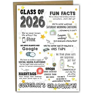 2026 Graduation Card - Funny High School Graduation Cards 2026, Class-of-2026 Cards (5x7 inch, Blank Inside) - Grad Gifts for Her, Him (Handmade) - Includes Envelope