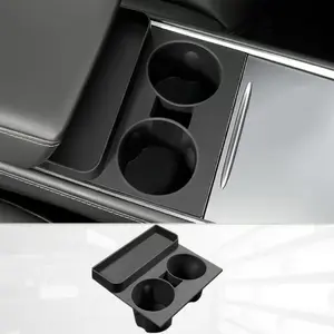 forTesla forModel 3 forModel Y Cup Holder Insert Center Console Water Cup Limit Clamp, Under Armrest Box Storage Tray Key Card Sunglasses Holder for Tesla Accessories Center Console Organizer (black)