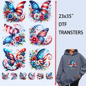 12 PCS/Set Iron on Transfers American Butterfly DTF Transfers Ready to Press Heat Transfer Stickers Iron on Decals for T Shirts Hoodie DIY Crafts Summervibes