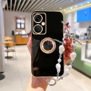 NordN30 Popular Series Jewelry Wrist Strap Lanyard Phone Holder Case For Compatible With Oneplus Nord N30 Plating Cover and Impact Resistant Round Portable Compact Fashionable Stand Protector Cases