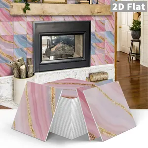 ​12/24pcs Classic Pink/Blue Art Ripple Tile Wall Sticker Wallpaper, Suitable For Home Decoration In Living ​Rooms And Bedrooms, Waterproof And Stain Resistant Bathroom Wall Sticker Wallpaper, Kitchen Oil Resistant Tile Sticker