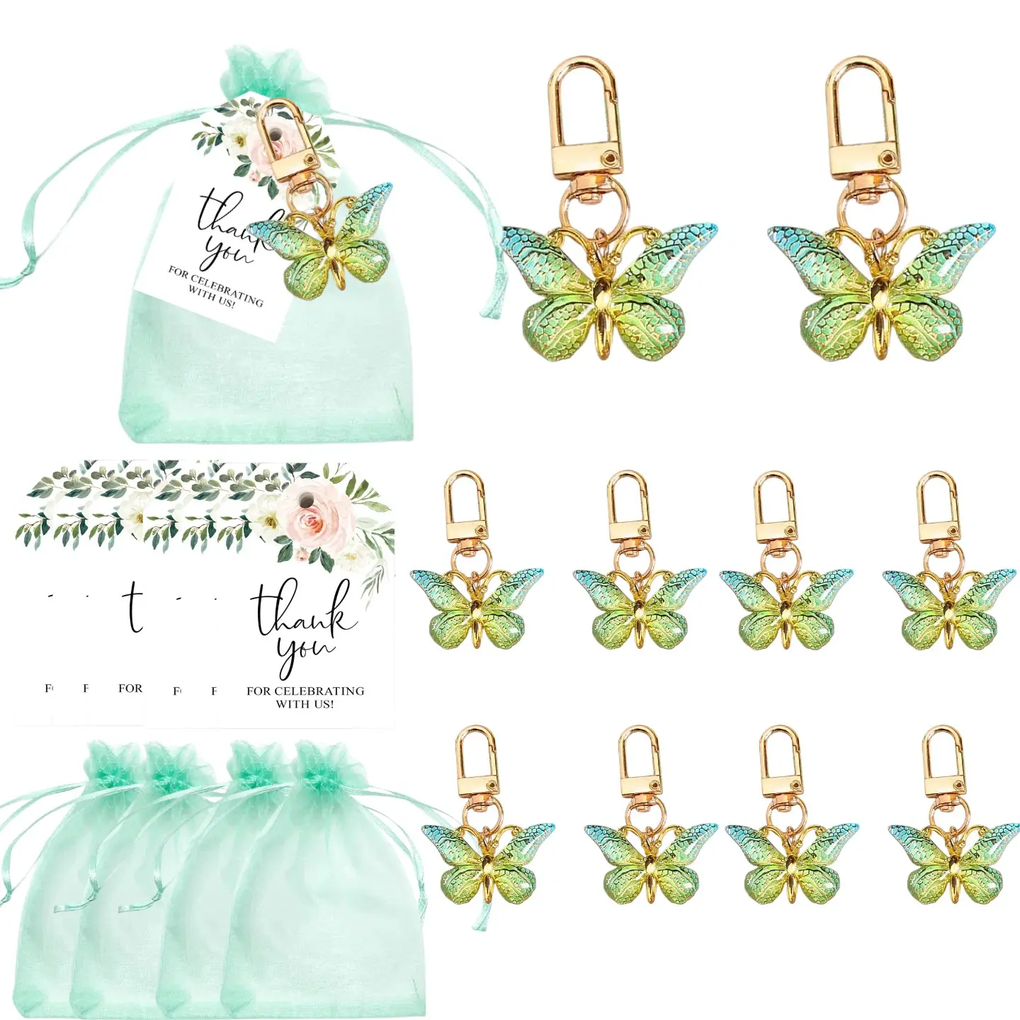 Butterfly Keychain Gift Set, Keychain Collectibles, 12pc Acrylic & Card, 12pc Organza Bag, Ideal for Birthday Wedding Xmas Gifts