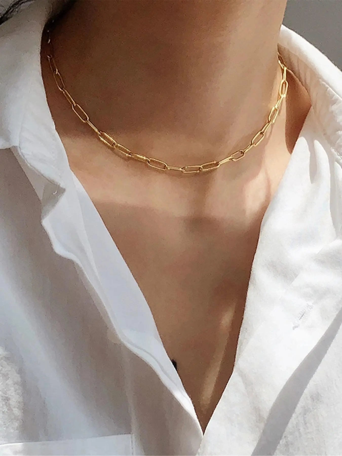 Women's Plain Color Paperclip Cuban Link Design Chain Choker Necklace,  Fashion Jewelry for Party, Daily Clothing Decor, Trendy All-match & Exquisite Jewelry for Birthday Gift, Fashionable Accessory, Fashion Cool Accessories