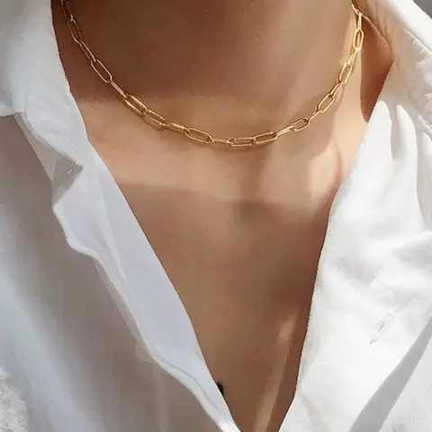 Women's Plain Color Paperclip Chain Choker Necklace, Cuban Necklaces,  Fashion Jewelry for Party, Daily Clothing Decor, Trendy All-match & Exquisite Jewelry for Birthday Gift, Fashionable Accessory, Fashion Cool Accessories