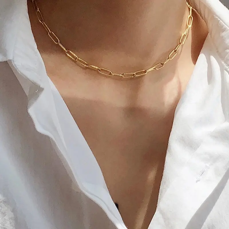 Women's Plain Color Paperclip Chain Choker Necklace, Cuban Necklaces, Fashion Jewelry for Party, Daily Clothing Decor, Trendy All-match & Exquisite Jewelry for Birthday Gift, Fashionable Accessory, Fashion Cool Accessories