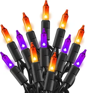 Purple and Orange Halloween Lights, 20FT 100 Count Incandescent Mini String Lights, Waterproof Halloween Decorations for Outdoor Indoor Patio Home Party Garden Yard Decor