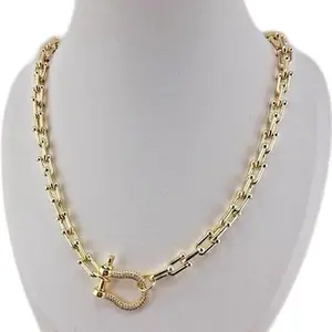 Brass 14k Gold-Filled ULink Chunky Chain Necklace with 7x15mm/5x10mm Links and 2mm Thickness for Stylish Jewelry