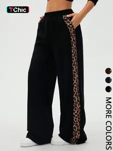 Women's Vintage Straight Leg Wide-Leg Pants, Leopard Gradient Print, Loose Fitting Slimming Effect, Casual Fashion Bottoms, Casual Lounge Pant, Casual Fashion Trousers