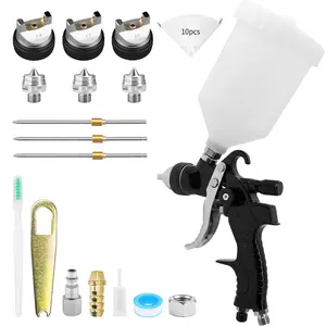 HVLP Spray Gun Kit with 1.4/1.7/2.0/2.5mm Nozzles & AirPressure, Automotive Paint Gun Gravity Feed Air SprayPaint Gun for Cars, Furniture, DIY Painting Primer,Clear/Top Coat (Black) budget lvl ppaint mode adjustable high capacity container copper