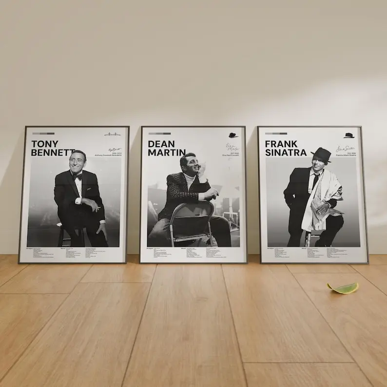 Frank Sinatra, Dean Martin, Tony Bennett, Iconic Trio Poster Set 3