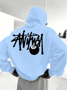 Trendy Men's Fall Winter Graffiti Hoodie with Drawstring Hood, Big Pocket Design, Street Style for Casual Outings and Dates