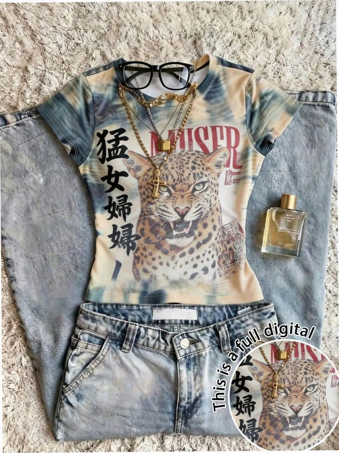 LACEX Crop top tie-dye leopard print fitted Y2K streetwear summer outfit