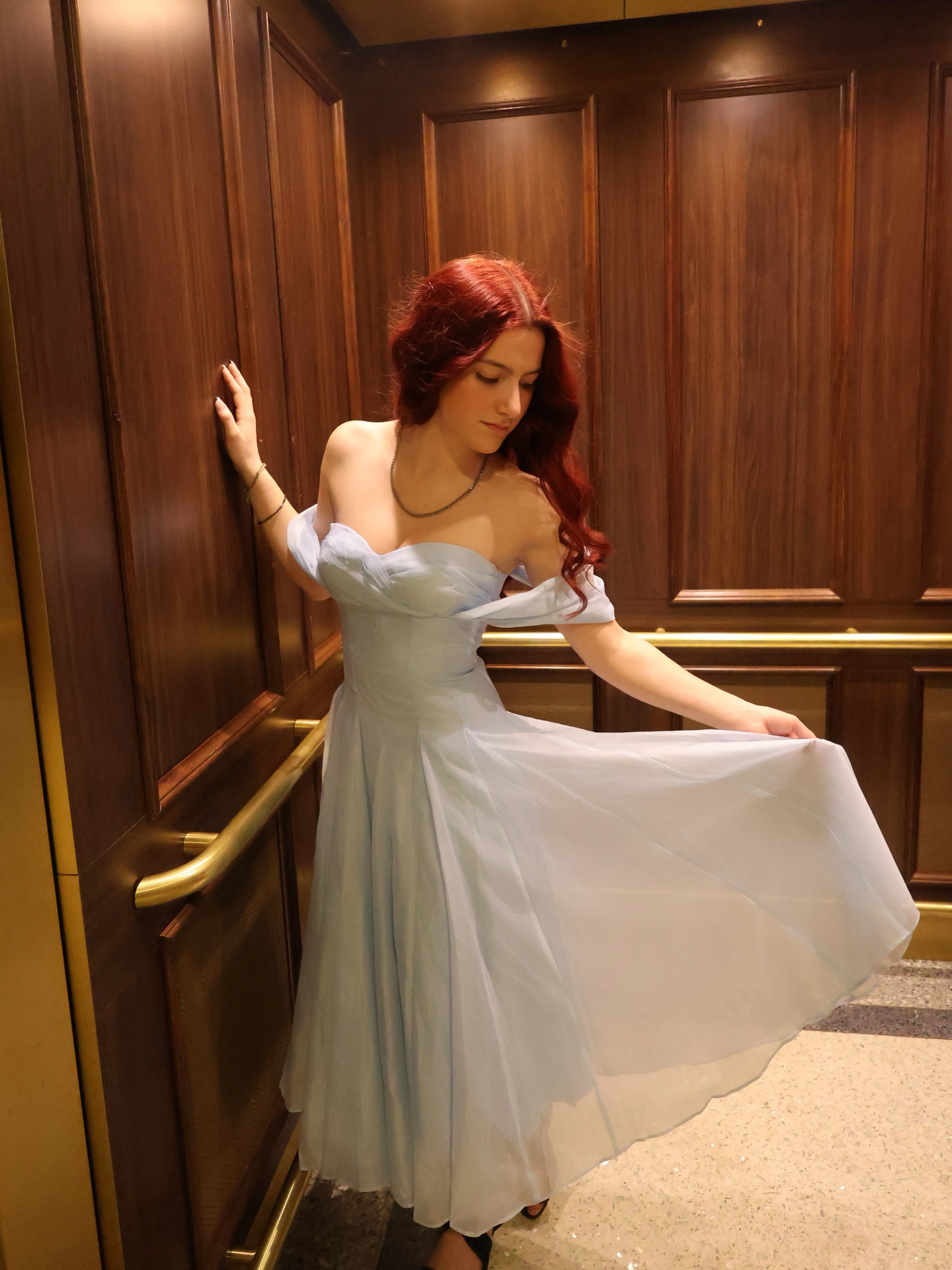 Swan Draped Coset Baby Blue Midi Dress - TikTok Shop