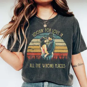 Bud And Sissy Looking For Love In All The Wrong Places Shirt, Retro 80s Urban Cowboy Movie Tee, Vintage Romance Cowboy Couple Quote T-Shirt Fashion Cotton, Full Size, Full Colors, For Women