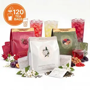 120 Tea Bags PURELIVA Herbal Tea Bags, 4 Flavor Tea Variety Pack, Cold Brew & Hot Brew Tea, Five Treasures Tea, Lemongrass Tea, Roselle Bloom Tea & Jasmine Green Tea, 60 Tea Bags with Tea Tumbler