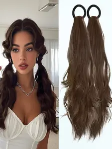 KAIRIYA 18 Inch Long Wavy Ponytail Extension with Elastic Hair Tie, Natural Wavy Hairpieces for Women, Synthetic Soft Hairpieces for Daily Use, Synthetic Hair Wigs, Loose Wavy Wave