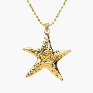 en route Gold Large Starfish Necklace, Bold Chunky Ocean-Inspired Statement Piece, Must-have for Vacation Evenings with Coastal Outfits