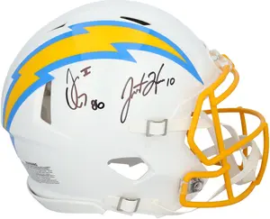 Justin Herbert and Oronde Gadsden II Los Angeles Chargers Autographed Riddell Speed Authentic Helmet - Fanatics Authentic Certified