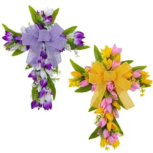 Easter Artificial Flower Wreath, Cross Design Floral Garland, Wall Hanging Decor, Party Decoration, Perfect for Easter Celebrations
