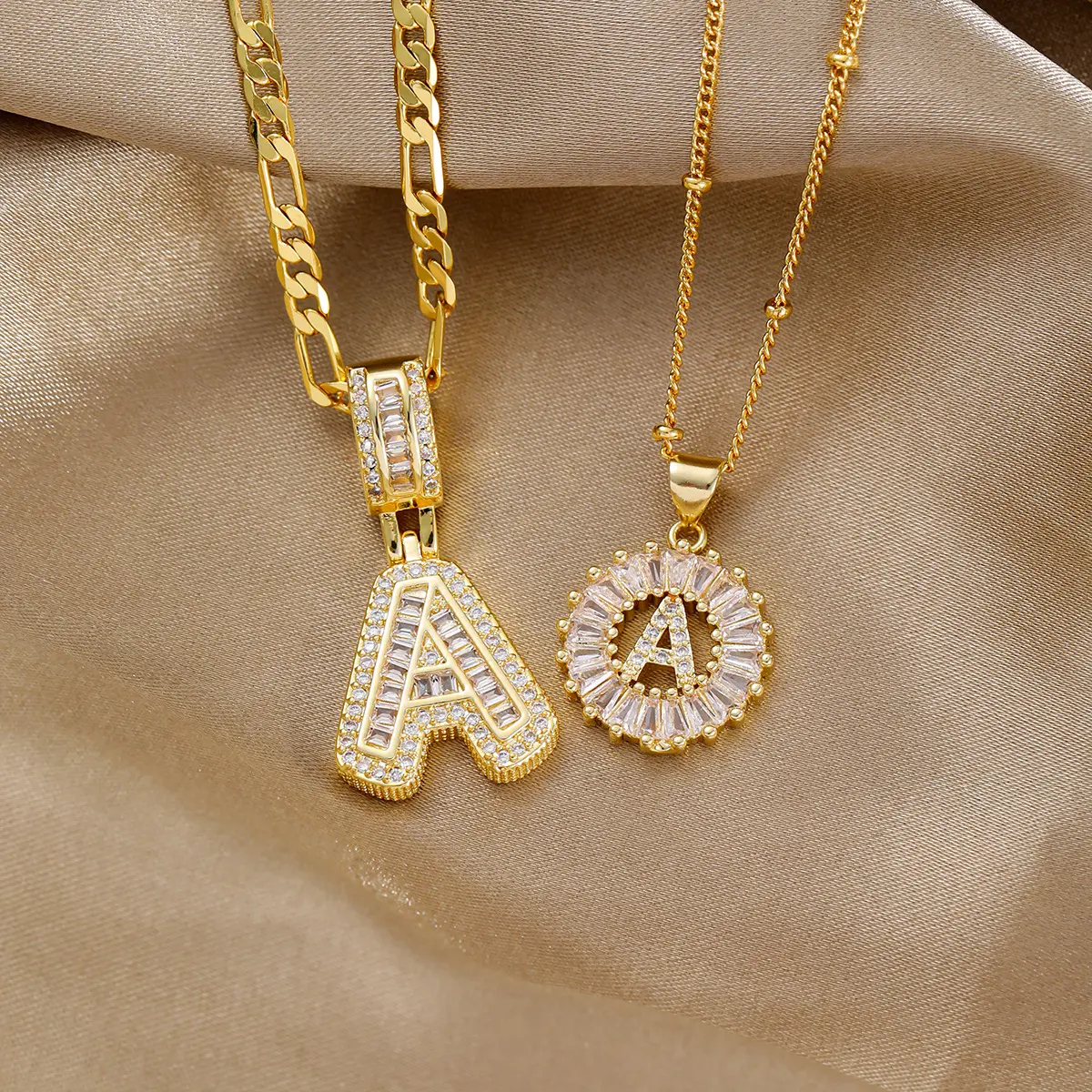 fashion copper inlaid zircon letter pendant ladder rock candy 26 English letter necklace couple necklace