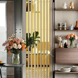 10 pieces of golden acrylic mirror reflective wall stickers | 5x50cm self-adhesive waistline decorative strip, easy to install without holes, very suitable for living rooms, bedrooms, ceiling frames, TV background walls
