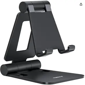 Dual Folding Cell Phone Stand, Fully Adjustable Foldable Desktop Phone Holder Cradle Dock Compatible with All Phones