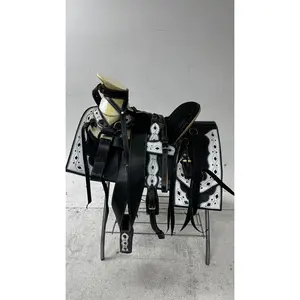 Charro Saddle – Black Leather with White Inlays (15.5”) “La Sombra”