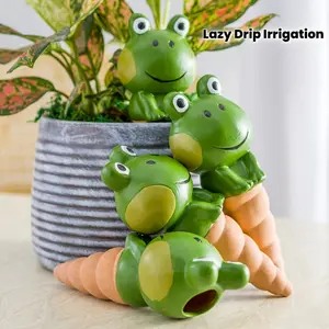4PCS ceramic big-headed frog water seepage device flower watering device lazy drip irrigation device cute animal automatic watering flower feeder
