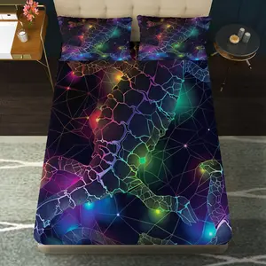 3-Piece Neon Spider Web Pattern Bedding Set (1 Bed Sheet + 2 Pillowcases, No Core), Halloween Theme, Neon Bedding Set, Soft, Breathable, Suitable for Bedroom Decoration, Hotel, Modern Apartment, Fashionable Home