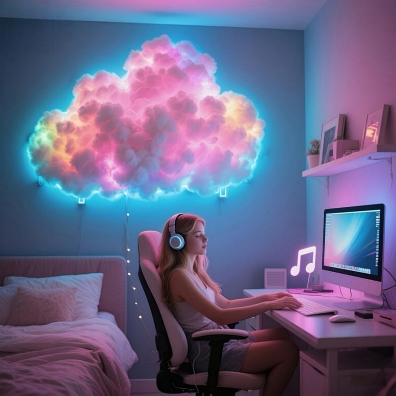 3D Thunder Cloud LED Night Light, Music Sync, Bedroom Game Room Party, USB Powered, Wall Ceiling Mount, Dreamy Ambiance Lighting