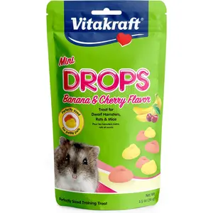 Vitakraft Drops Mini Banana & Cherry Flavor Dwarf Hamster, Rat, and Mouse Treat, 2.5 oz, Multi