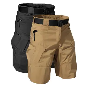 2pcs Solid Color Cargo Workout Shorts for Men, Outdoor Fishing Hiking Casual Work Short Multi Pockets Lightweight Quick Dry Breathable Cargo Shorts