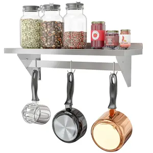 12" x 36" 18-Gauge Stainless-Steel Heavy Duty Wall Shelf with Pot Rack, WMPS-1236.