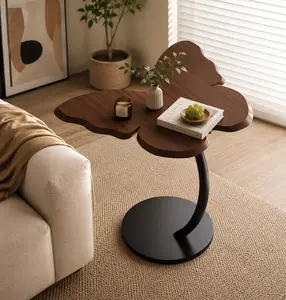 Butterfly Side Table – Modern Artistic Accent Table with Solid Wood Grain Top & Metal Base, Decorative End Table for Living Room, Bedroom, Sofa Side, Small Space Furniture