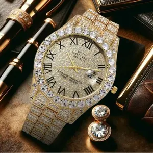 Men's Steel Strap Hip-hop Roman Scale Diamond Calendar Men's Quartz Watch