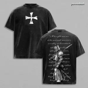 Crusader Knight - Christian Knight Medieval Knight Vintage Washed T Shirt | Warrior of Honor Faith and Loyalty Graphic | Crusader Armor Aesthetic Streetwear Tee Jesus Apparel Christian Bible Verse