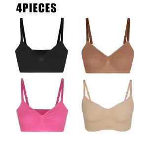 FS 2/4 Pack Buttery Soft Wireless Bralette. Seamless Push-Up Style with Adjustable Straps. Breathable Full Coverage Comfort for Daily Outfits. Comfortable Deep Cup Supportive Bra  women zip front nonslip yoga sport