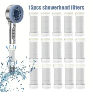 Handheld Showerhead Filter Cotton, 15-Piece Replacement Filters, Removes Chlorine Fluoride & Heavy Metals, High-Output Shower Filter