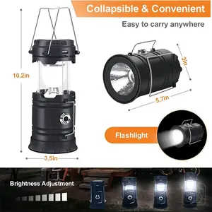 4-Pack Collapsible Portable LED Camping Lantern Lightweight Waterproof Solar USB Rechargeable LED Flashlight Survival Kits for Indoor Outdoor Home Emergency Light Power Outages Hiking