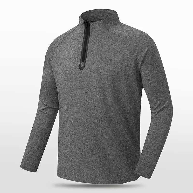 Men's Minimalist Black Quick Dry Long Sleeve Tee, Stand Collar With Half Zipper Placket, Raglan Sleeve Design, Stretch Breathable Fabric, Sweat Wicking Lightweight Top For Running, Hiking, Fitness And Daily Commuter Outfits