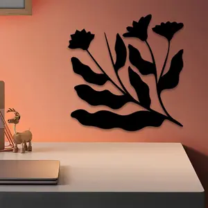 1pc Large Floral Metal Wall Art Set, Large Floral Statue Mural Set, Perfect for Office Wall, Spring Decor, Ideal Gift for Girlfriends, Powder-Coated Metal