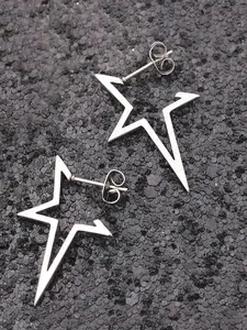 1Pair of Trendy Hip-hop Geometric Minimalist Star Stainless Steel Studs Earrings for Men and Women, Retro Street Style, Versatile Earrings for Daily Parties