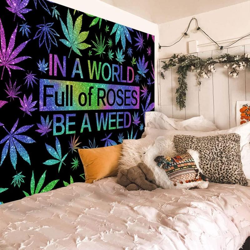 60in x 40in tapestry GOAOK Trippy Weed Tapestry, Cool Psychedelic Cannabis Leaf and Funny Quotes Tapestry for Men Bedroom Aesthetic Hippie Boho Marijuana Leaves Stoner Tapestry for Bedroom Living Room 60"x40"